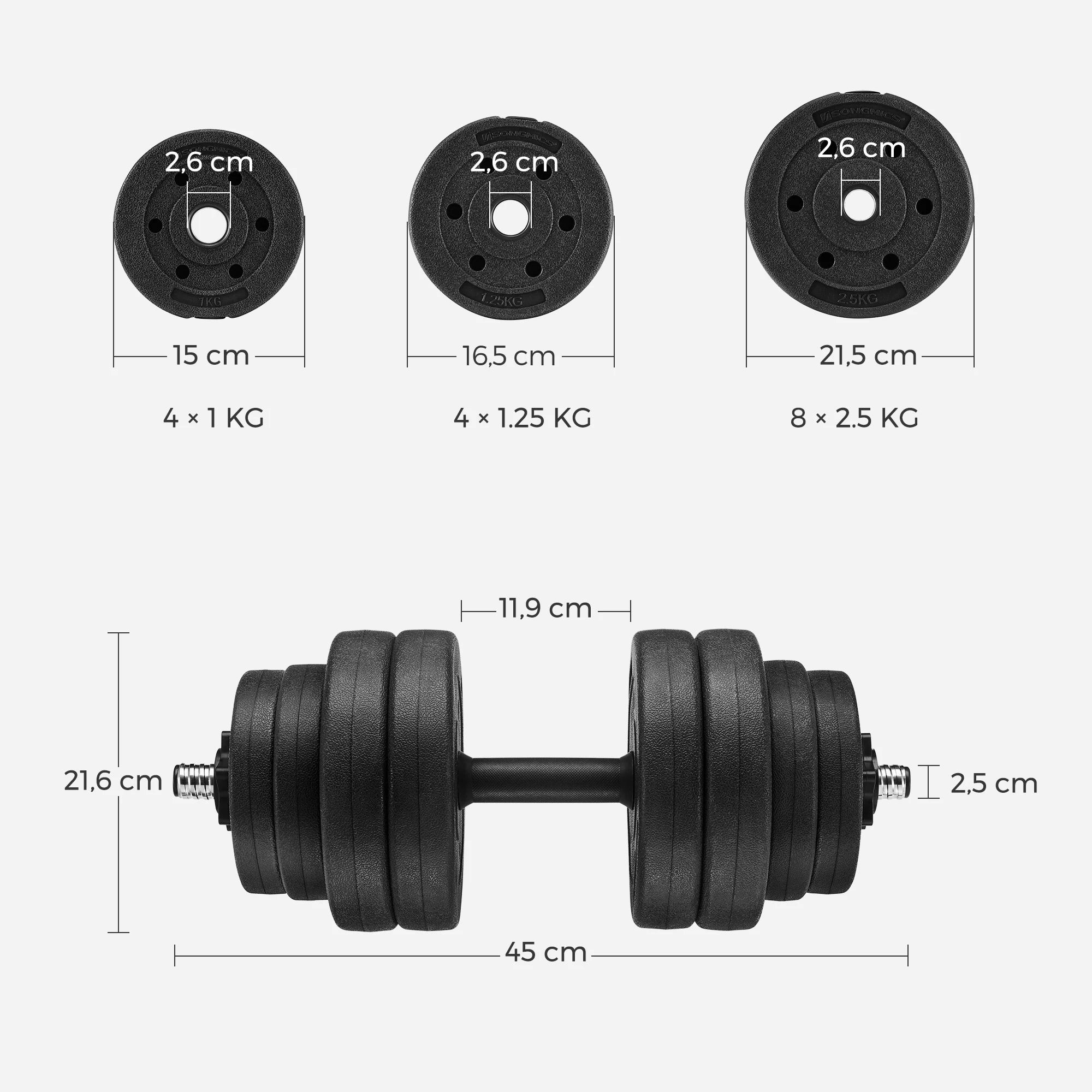 SONGMICS 2 x 15 kg Adjustable Dumbbells for Men and Women's Home Gym Workouts, Ideal for Weight Training, Fitness, in Black
